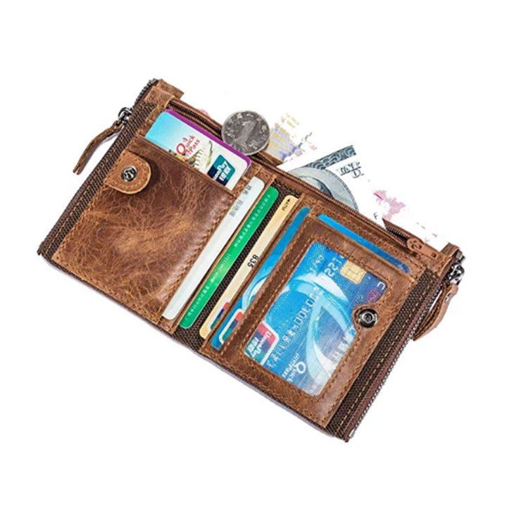Bifold Zipper PU Leather Card Holder Women